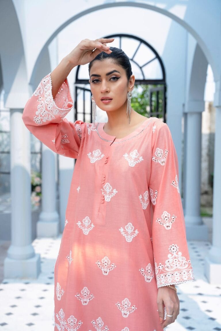 2-piece Baby Pink Embroidered Cotton Kurta Set